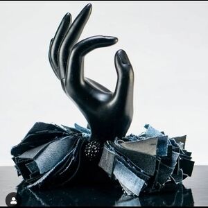 Elegant Black Leather and Blue Denim Bracelet